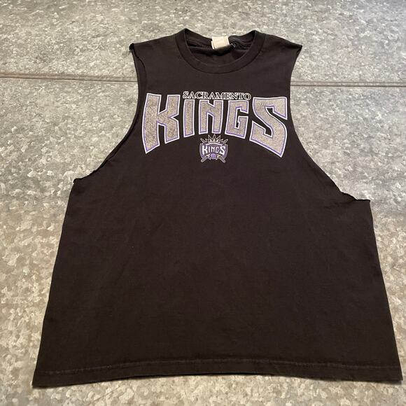 Vintage Sacramento Kings Lee Sport Tee Shirt Tank Top Mens Large Black 90s Y2K - Picture 1 of 9
